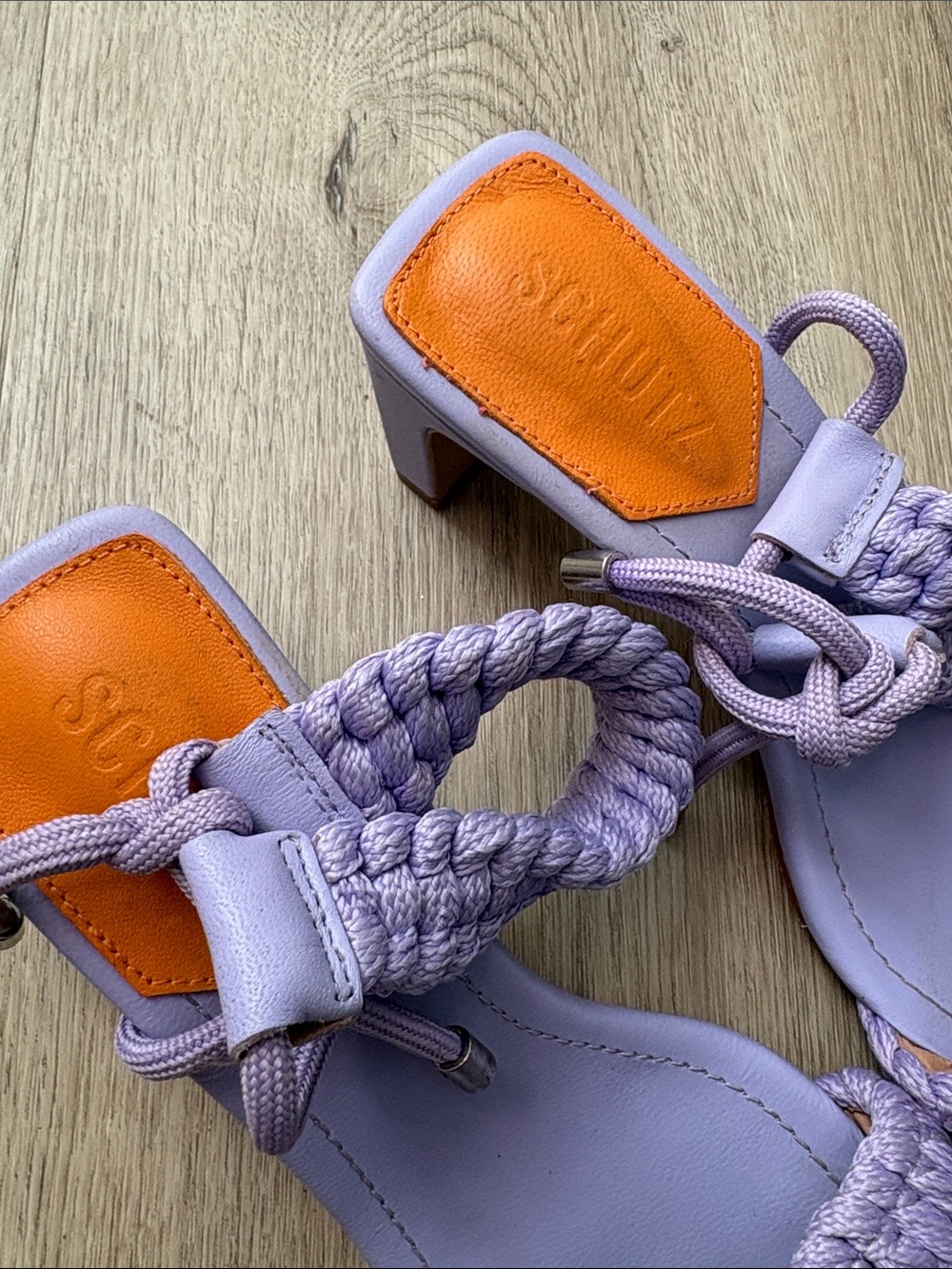 SCHUTZ LILAC LEATHER BRAIDED BLAIR MID-HEEL SANDALS SIZE 5 summer wedding spring - Picture 2 of 9